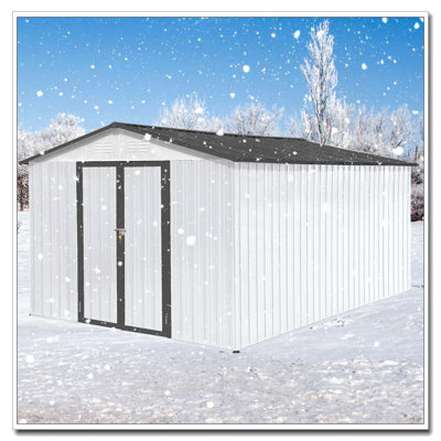 Abri de jardin en métal 12 pi x 10 pi entreposage extérieur blanc et gris