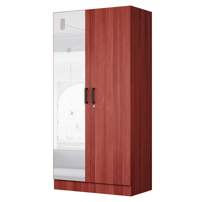 Armoire 2 portes Neiman, porte à miroir, Acajou