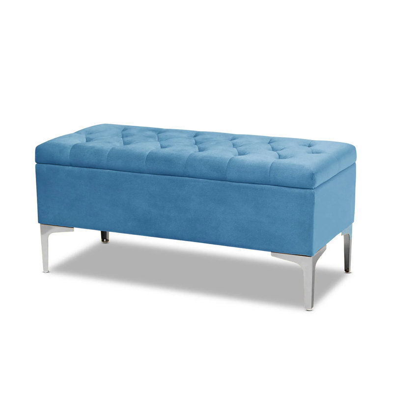 Modena Wide Velvet Tufted Rectangle Ottoman Storage Bench with Legs, Upholstered Multi-Function Footstool Bench for Living Room & Bedroom