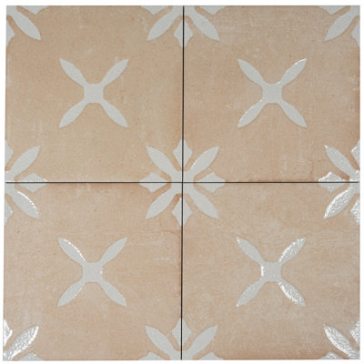 Palmera 9x9 Terracotta Beige Porcelain Floral Square Wall and Floor Tile (6.96 sq ft/case) - 13 Pack
