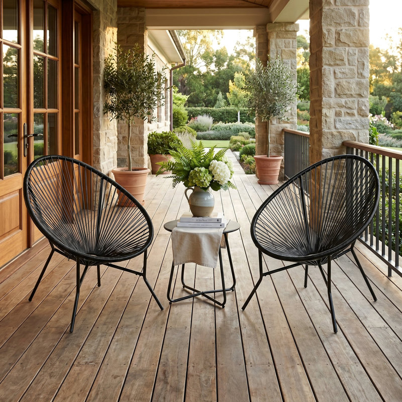 Clancy 3 Piece All-Weather Modern Patio Acapulco Chair Furniture Set with Coffee Table