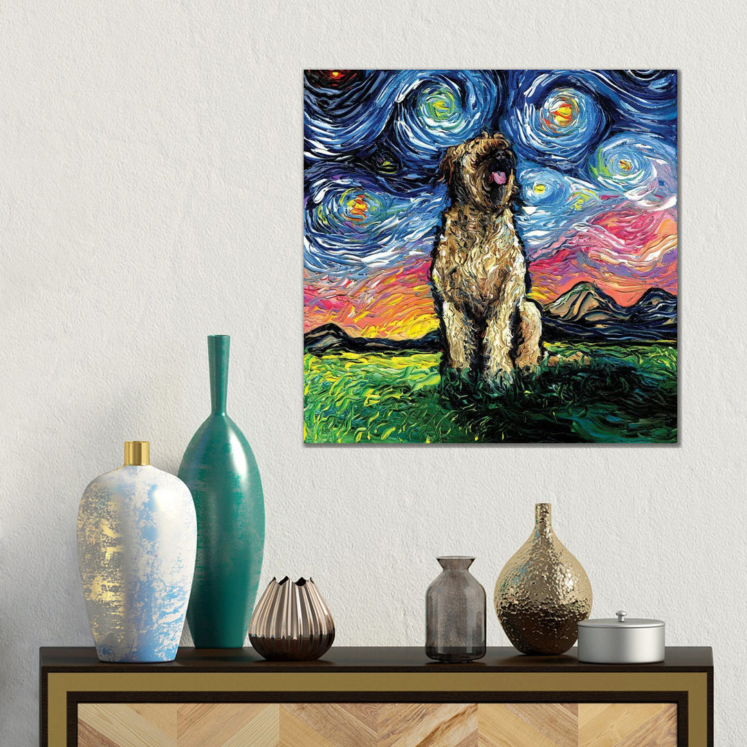 Briard Night von Aja Trier - Galerie-verpackte Leinwand Giclée auf Leinwand