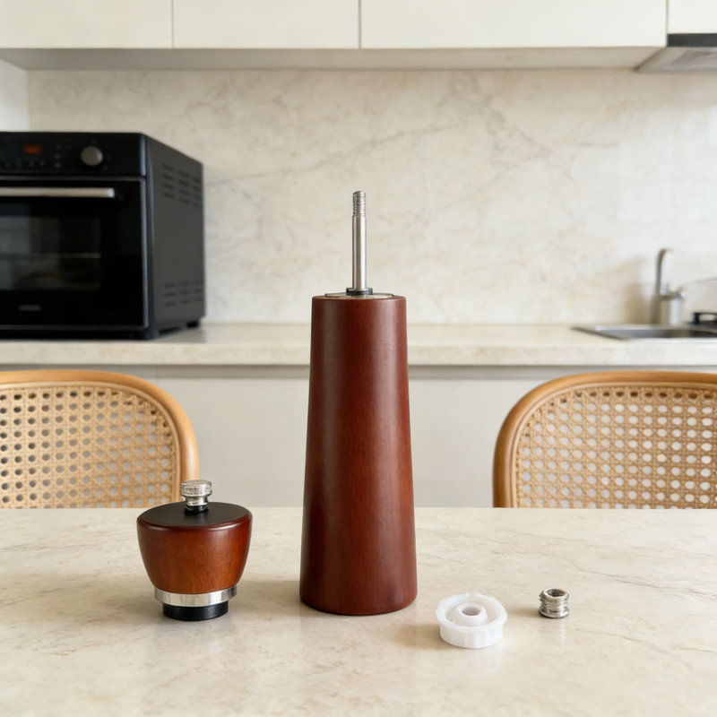 Ensemble de moulin à poivre et à sel rechargeable en bois avec meule réglable en céramique - Moulin à poivre manuel avec corps en bois d'acacia et noyau en acier inoxydable pour la cuisine à domicile