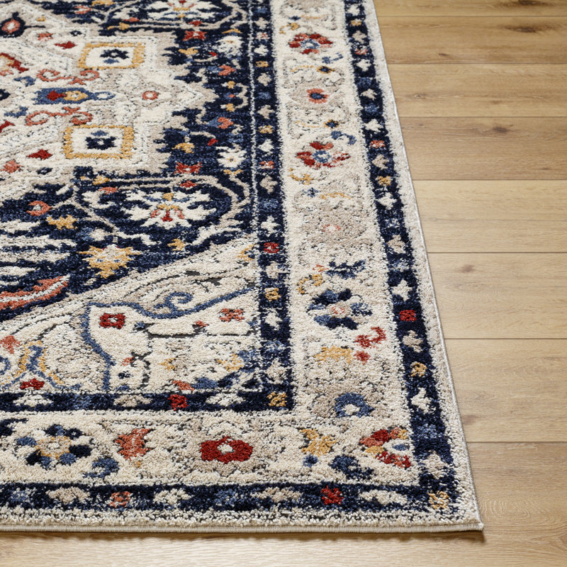 Rectangle Demeko Oriental Machine Woven Polyester/Polypropylene Area Rug in Black, Rectangle 7'10" x 10'