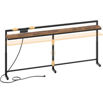 Console étroite à hauteur réglable avec prise électrique, table d'appoint pour canapé, table d'entrée rustique marron