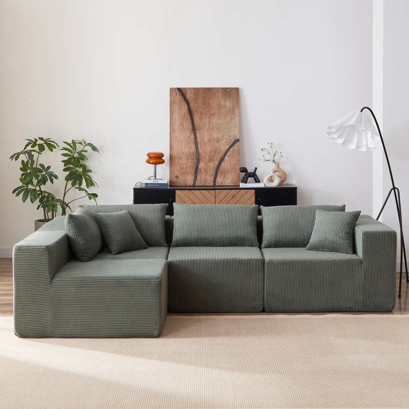 Riaan Modular Boneless Sectional Sofa, Green Corduroy