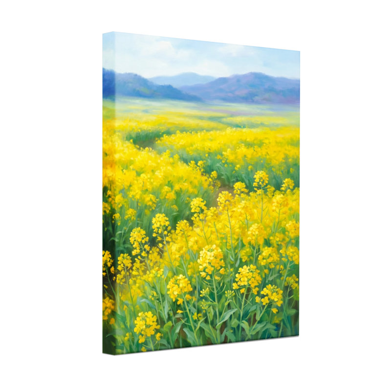 «Plants & Flowers Yellow Flowers Field Mountain Sky Landscape», reproduction d'art, H 18 po x l 12 po