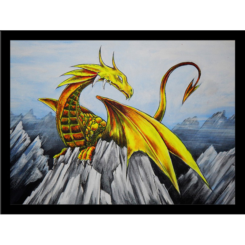Dessin animé «Dragon» par Ed Capeau, H 14,5 po x l 18,5 po, Papier avec cadre noir, Pas de tapis