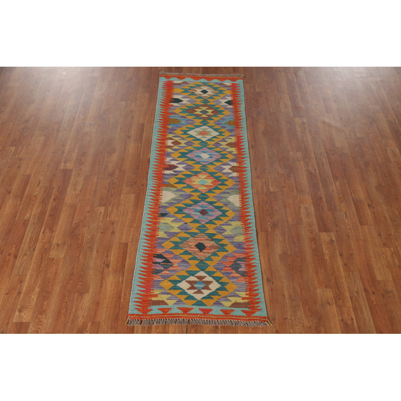 Tapis de couloir géométrique en laine Kilim