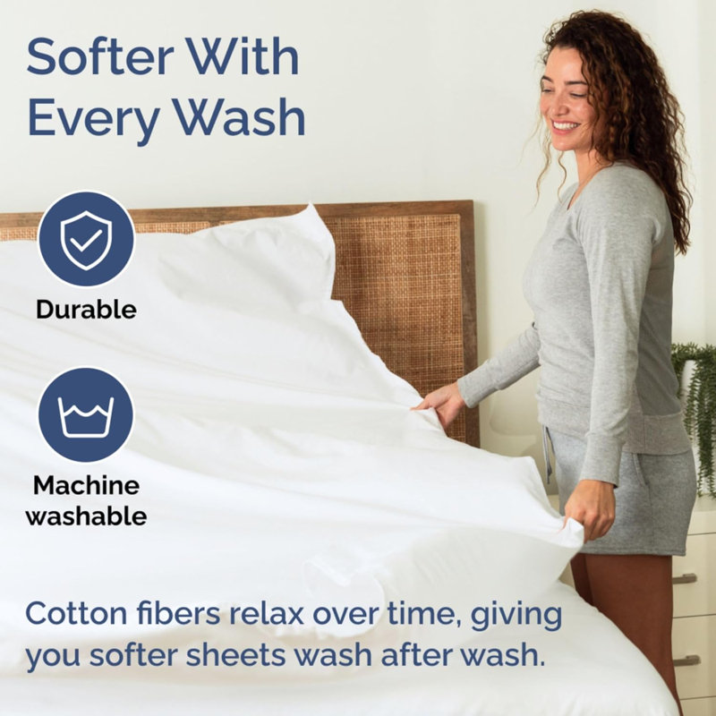 Ensemble de draps en coton 4 pièces à densité de tissage 400 fils 4 pièces, Ensemble de draps grand lit + 2 taies d'oreiller