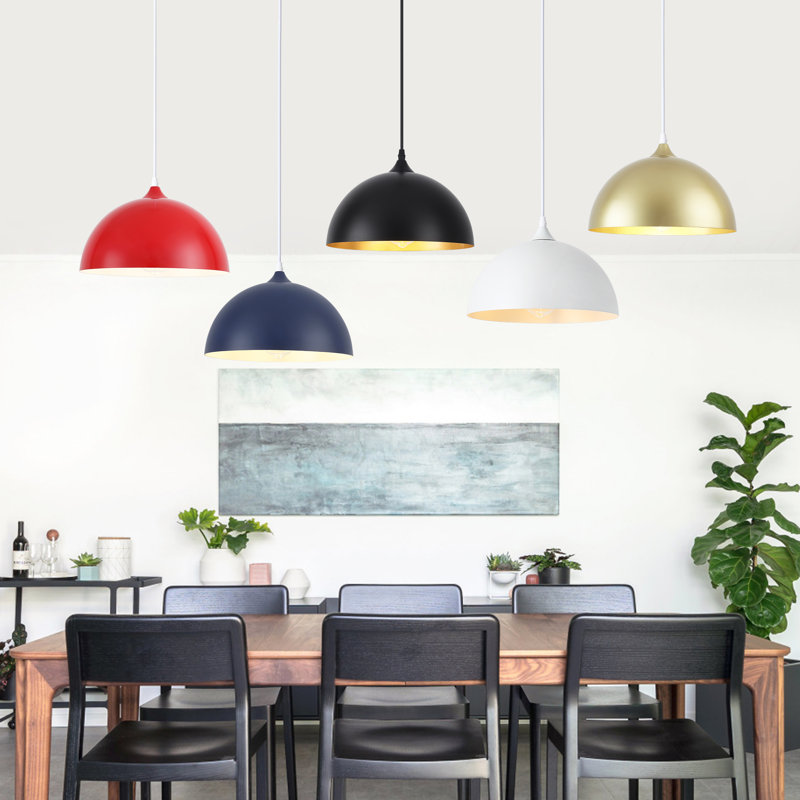 Danialah 1 - Light 11.81" Industrial Dome Single Pendant with Metal Dome Shade for Kitchen Island Dinning Room, Black