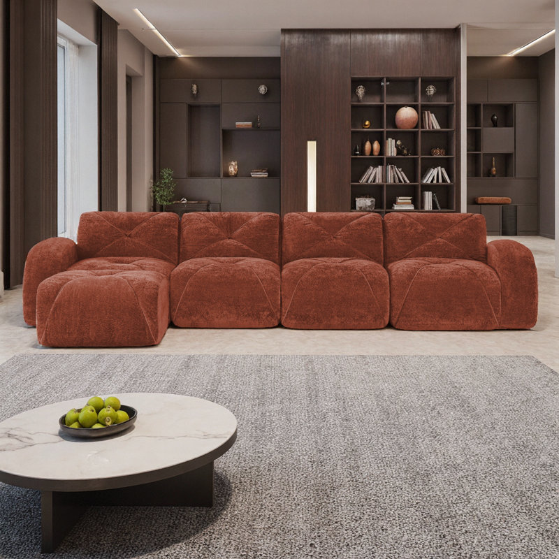 Ensemble luxueux de canapé modulaire en velours avec repose-pieds - Confort sans effort en forme de L, aucun assemblage requis!