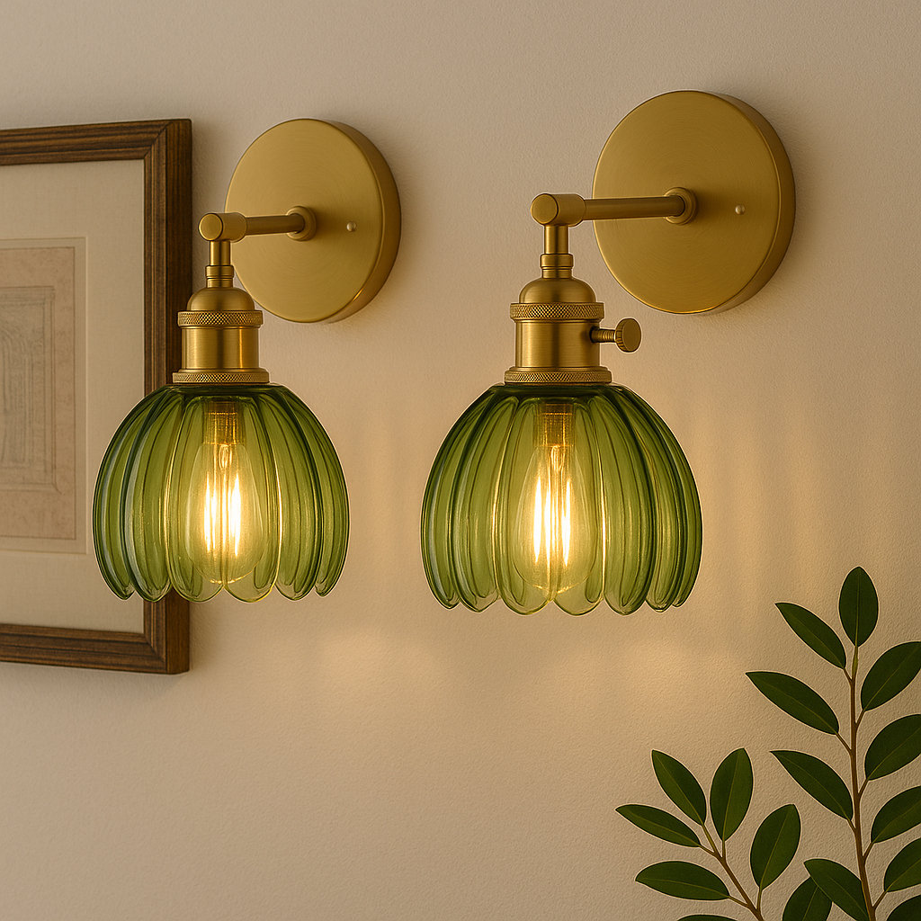 Gold Bronze Green Glass Wall Lamp (2 Packs)