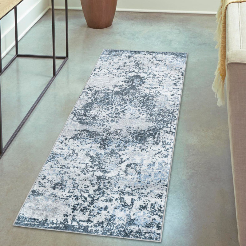 Tapis Langie Street® Vintage Massie bleu marine / gris, Tapis de couloir 2 pi x 8 pi