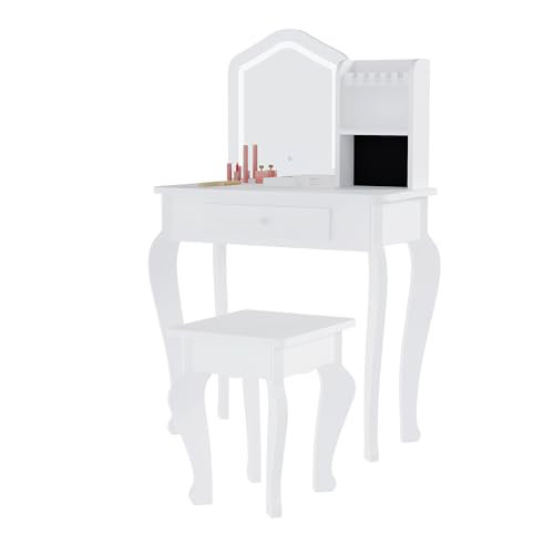 Ensemble de coiffeuse pour enfants avec miroir lumineux, ensemble de coiffeuse et chaise pour tout-petits, ensemble de maquillage pour filles