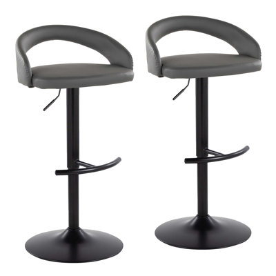 Contemporary Adjustable Barstool In Metal And Faux Leather With Rounded T Footrest - Set Of 2