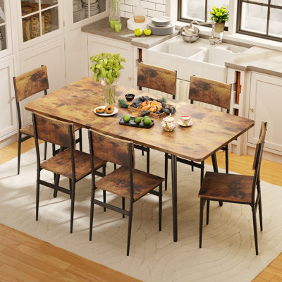 Deyton Modern 7-Piece Rectangular Expandable Dining Set with Wood Chairs, 63'' Table