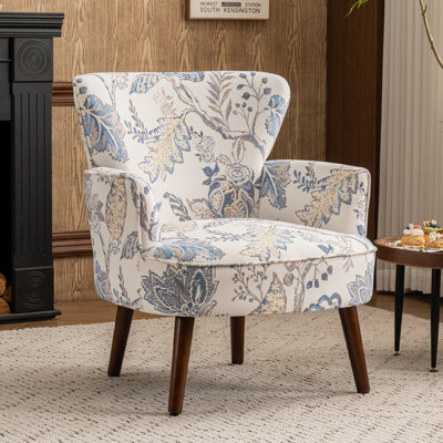 Fauteuil rembourré avec accents floraux Mid Century Modern