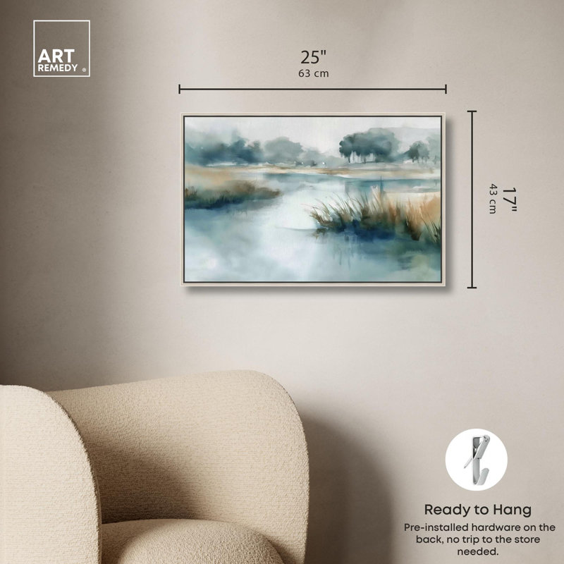 «Hazy River I», reproduction d'art sur toile par Art Remedy, H 24 po x l 16 po, Cadre argenté
