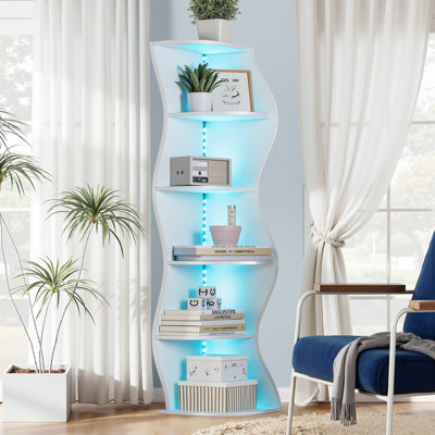 Bibliothèque de coin moderne à DEL avec télécommande, étagère lumineuse à 5 niveaux, support de bibliothèque sur pied RVB 7 couleurs