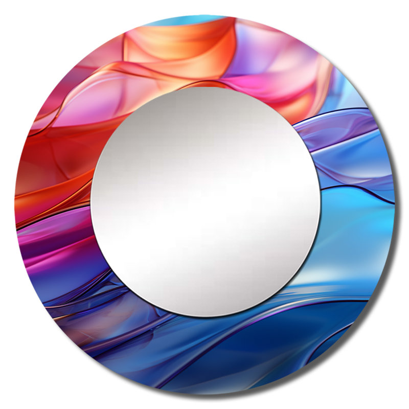 Rainbow Abstract réfractions I - miroir mural unique arc-en-ciel, miroir rond traditionnel, impression d'art en métal