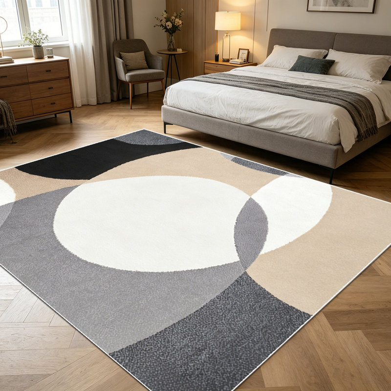 1PC Neutral Tone Overlapping Geometric Circle area rugs for Living Room, Soft and Comfortable, Suitable for all seasons, easy-to-maintain, machine washable Indoor floor mat, Under Table suitable for dining room, bedroom, home office, entryway,