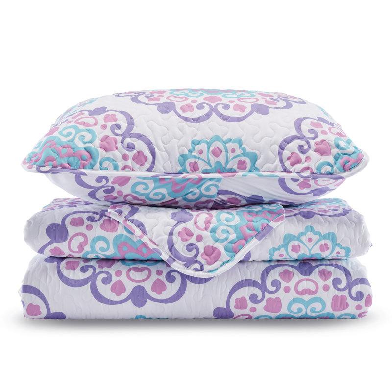 Full Purple Microfiber Reversible Quilt Set with Shams