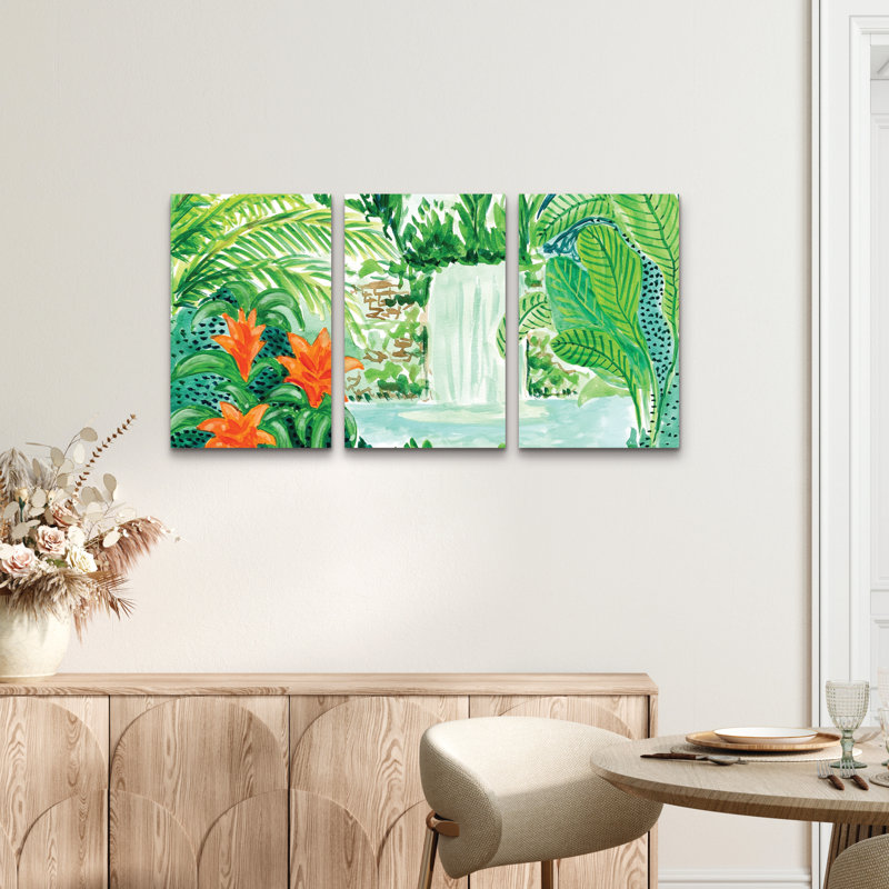 Ensemble de 3 panneaux d'art mural - Rainforest Key and Sea, art mural sur toile pour le salon, la chambre à coucher ou le bureau 
