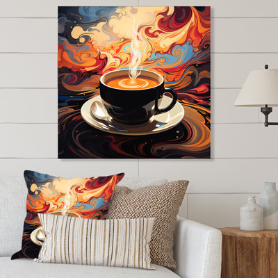 Yellow Steaming Cup Of Coffee  I - Coffee Metal Wall Art