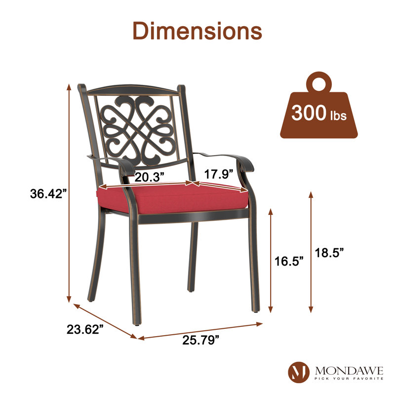 Chaise de patio empilable avec coussin, Rouge