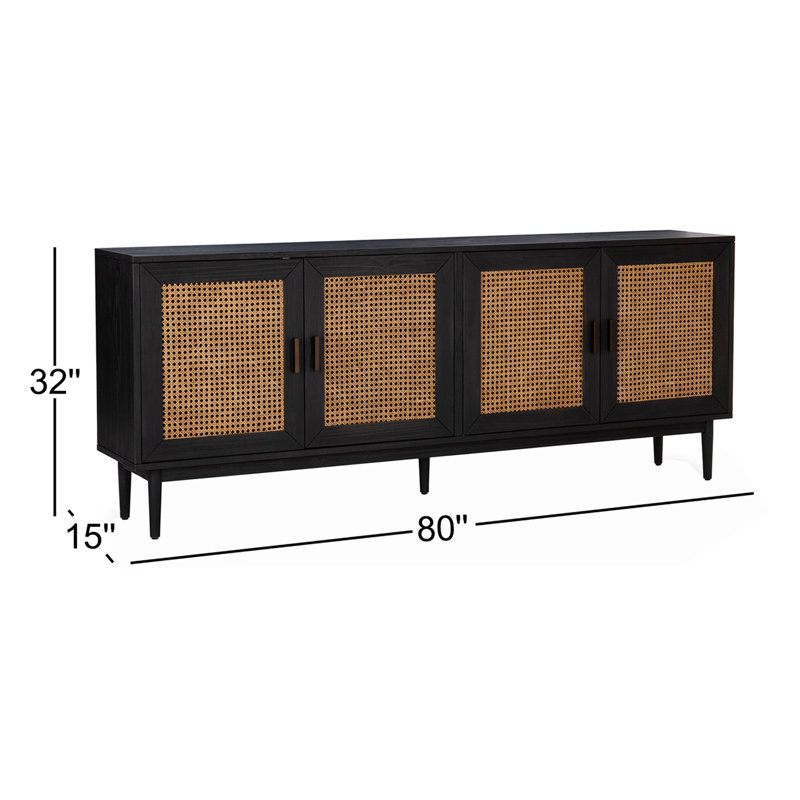 Solid Wood 4 - Door Sideboard, Black