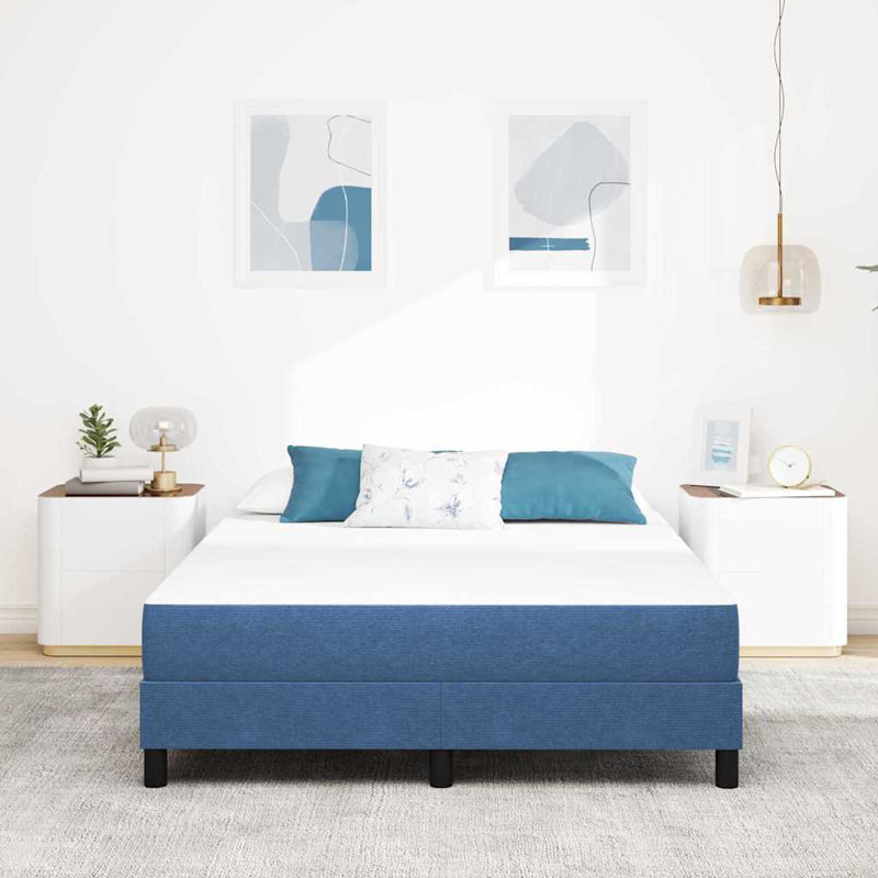 Vidaxl Bed Mattress With Mattress Blue Fabric, European Double (140 x 200 cm)