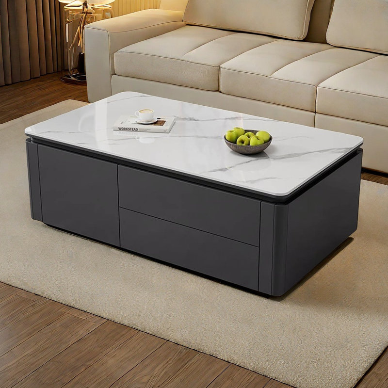 Modern simple rock plate coffee table, 19.7" H x 47.2" L x 25.6" W, Black