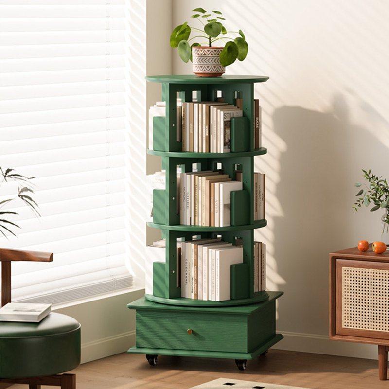Bibliothèque rotative de style moderne, (3 tablettes) H 46,85 po x l 19,29 po x P 19,29 po, Vert
