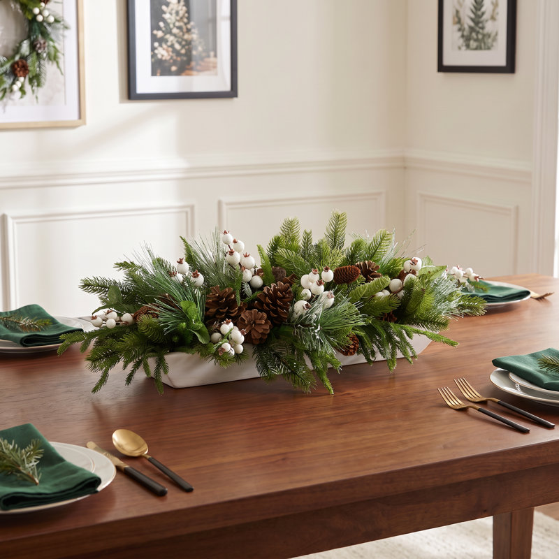 Holiday Arrangement with Evergreens, Berries and Pinecones