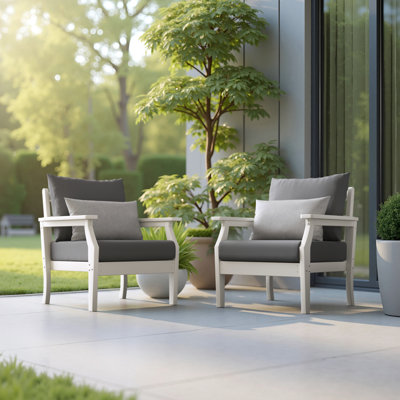 Kamas 2 Piece Sunbrella Outdoor HDPE Club Chairs - White/Charcoal Gray