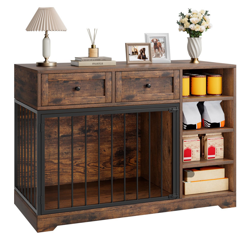 Grande cage pour chien avec 2 tiroirs et 4 tablettes, Brun