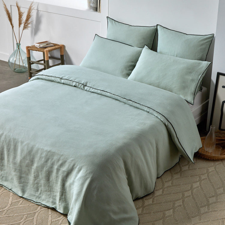 Carlina Solid Colour Duvet Cover, Pale Green/Black Bourdon, Emperor