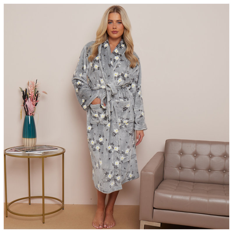 Charlotte Gender Neutral Mid-Calf Bathrobe with Pockets, Grey
