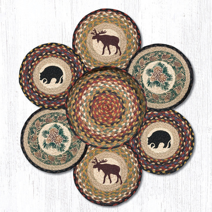  Wilderness Trivets in a Basket – Printed Round Jute Hot Pads, 10"x10"
