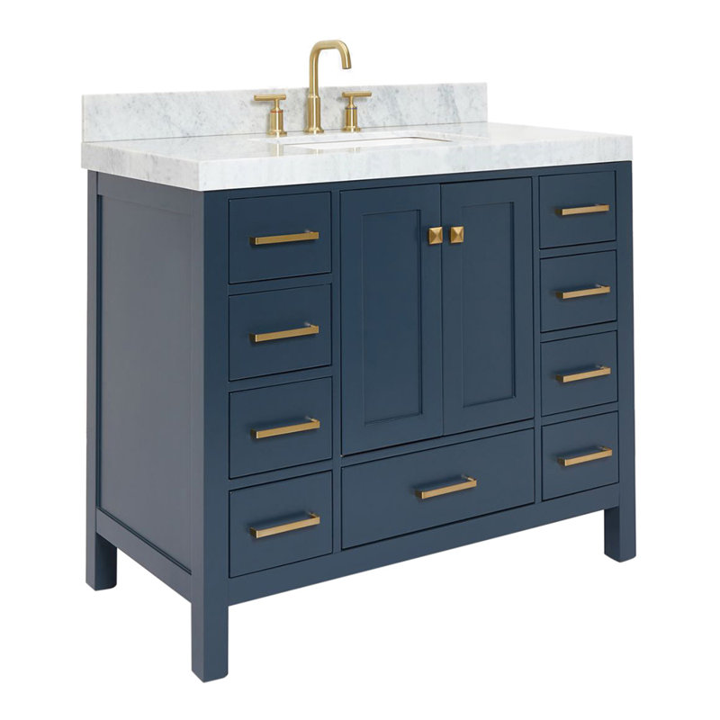 Cambridge Single Bathroom Vanity with Carrara Marble Top, Midnight Blue