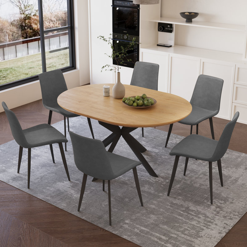 Ensemble de table de salle à manger ovale 7 pièces avec 6 chaises assorties pour la salle à manger, Gris