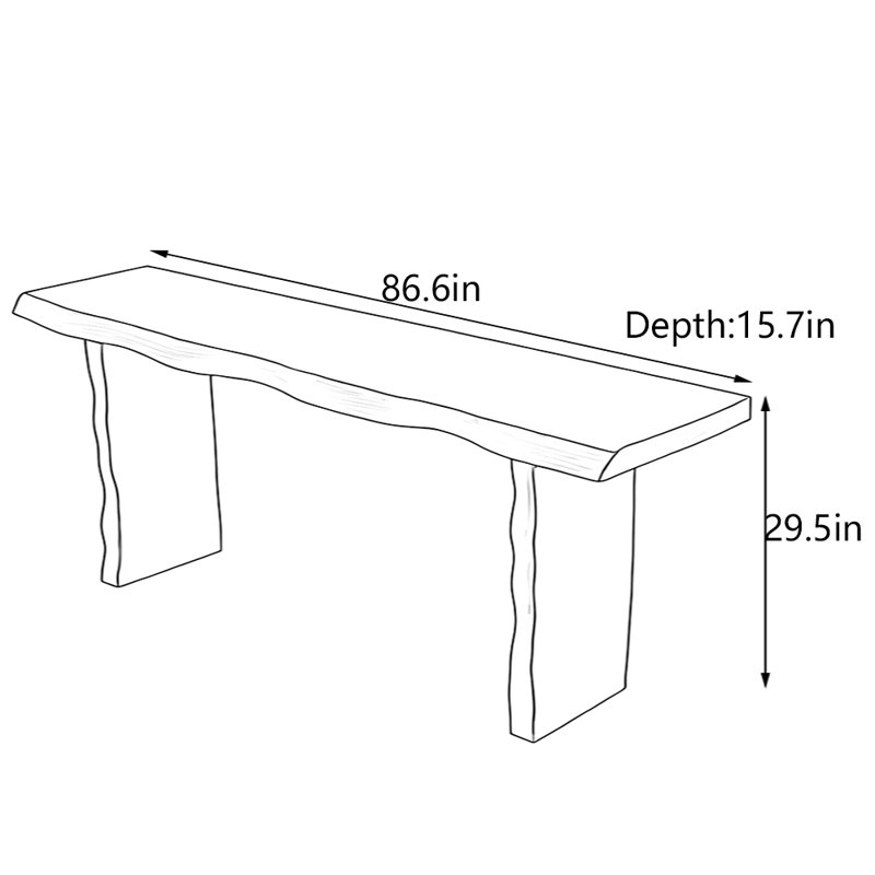 Wabi-Sabi Style Solid Pine Hallway Table, 29.5" H x 86.6" W x 15.7" D