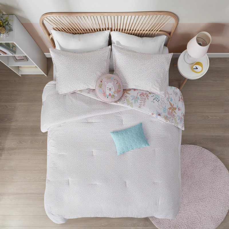 Édredon réversible en coton Iris Woodland, Édredon simple + 1 taie décorative + 2 coussins