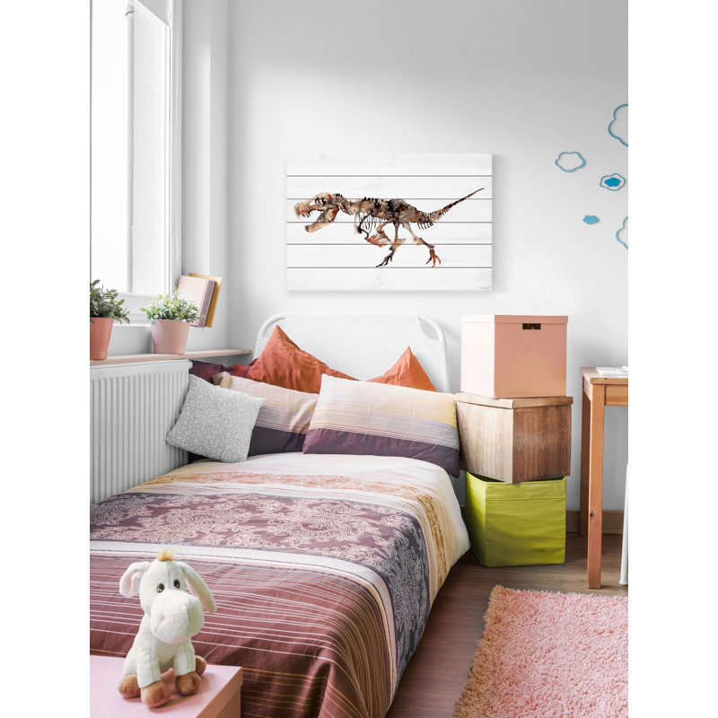 Imprimé squelette Topeka Big T-Rex sur bois blanc, H 40 po x l 60 po x P 1,5 po