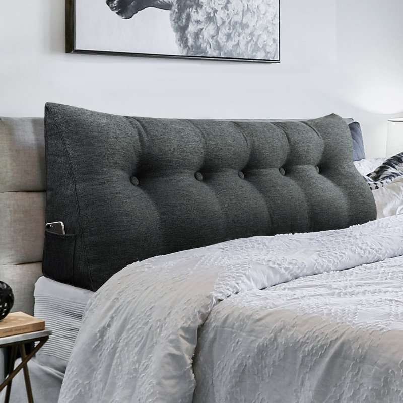 Sit-up Back Comfort Large Triangular Bolster Headboard Reading Wedge Pillow Compression, Queen, Anthracite
