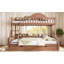 Lit superposé simple au-dessus de grand lit simple avec rangement, garde-corps courbés et tablettes latérales, structure en bois massif, aucun sommier nécessaire (sans matelas)