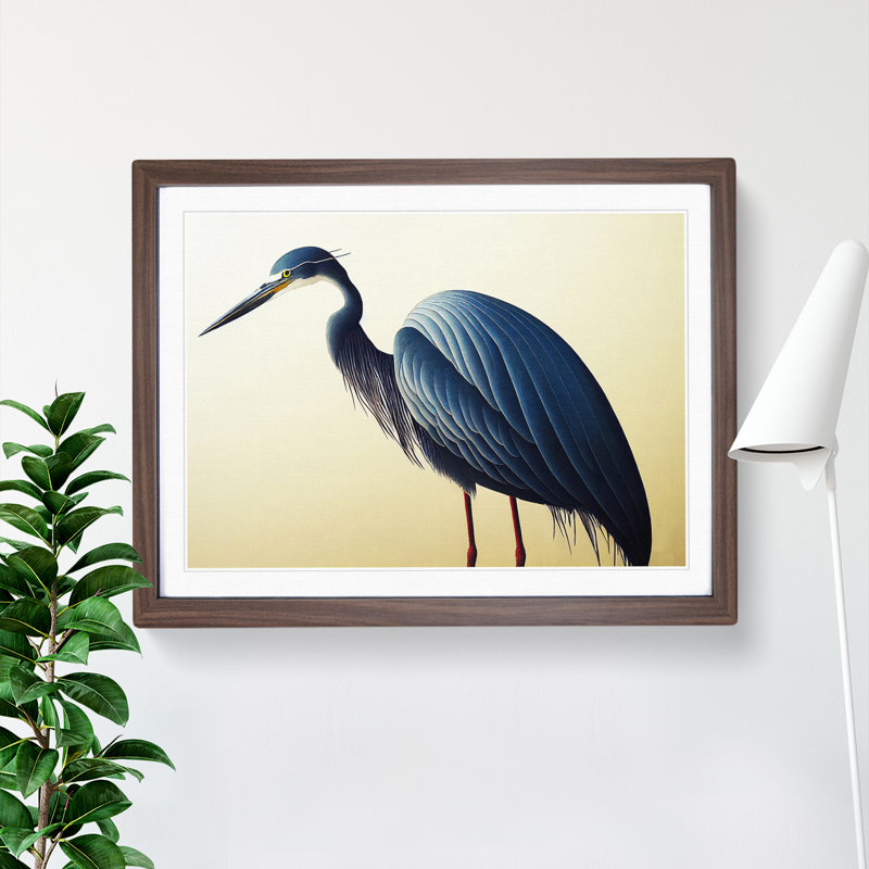 A Dazzling Heron Bird - Framed Print, 34cm H x 46cm W x 2cm D, Walnut