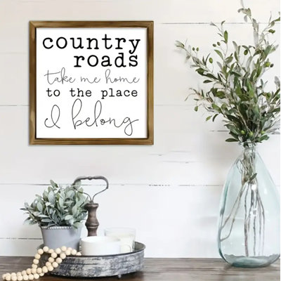 Country Roads Art Print 8x8in Framed Vintage Rustic Farmhouse Wall Decor