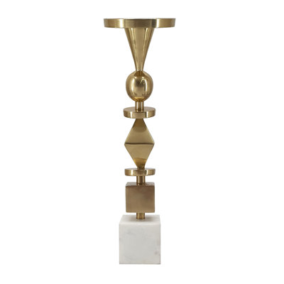 Porte-bougie pilier géométrique doré avec base en marbre blanc